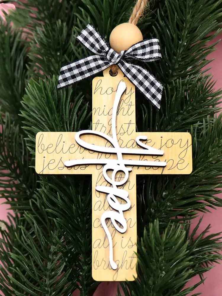Custom Wooden Ideas For Christmas Tree, Religious Cross, Christmas Ornaments, Cross With Beads, Jesus Ornament, Faith Hope Grace Love, Personalized Christmas Ornament DCLAF29